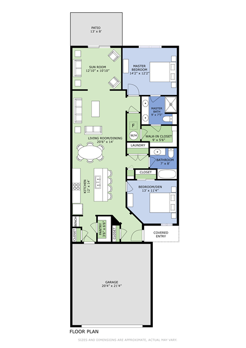 Floor plan for 2 beds, 2 baths, 1411 sqft